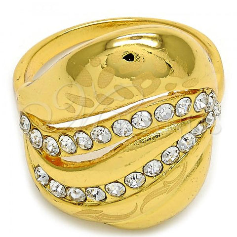 Oro Laminado Multi Stone Ring, Gold Filled Style with White Crystal, Polished, Golden Finish, 01.241.0002.08 (Size 8)