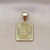 Oro Laminado Fancy Pendant, Gold Filled Style Initials Design, Diamond Cutting Finish, Golden Finish, 05.411.0038