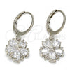 Rhodium Plated Dangle Earring, Flower and Star Design, with White Cubic Zirconia, Polished, Rhodium Finish, 02.217.0056.2