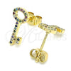 Oro Laminado Stud Earring, Gold Filled Style key Design, with Multicolor Micro Pave, Polished, Golden Finish, 02.344.0066.2