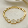 Oro Laminado Fancy Bracelet, Gold Filled Style Heart Design, with White Micro Pave, Polished, Golden Finish, 03.283.0197.07