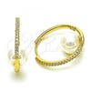 Oro Laminado Huggie Hoop, Gold Filled Style with White Crystal and Ivory Pearl, Polished, Golden Finish, 02.213.0515.25