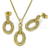 Oro Laminado Earring and Pendant Adult Set, Gold Filled Style Diamond Cutting Finish, Golden Finish, 10.163.0031