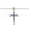 Sterling Silver Pendant Necklace, Cross Design, with Multicolor Cubic Zirconia, Polished, Rhodium Finish, 04.336.0082.16