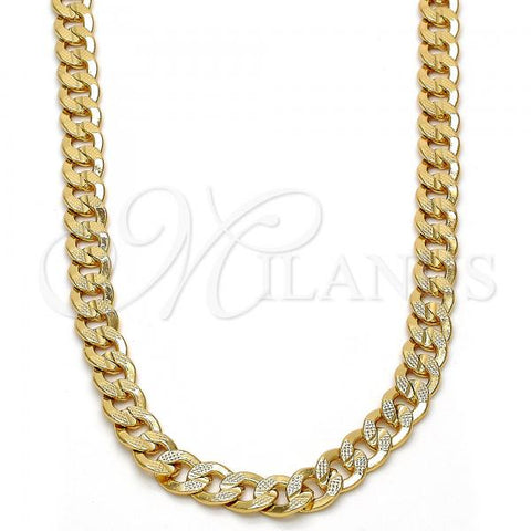 Gold Tone Basic Necklace, Pave Cuban Design, Polished, Golden Finish, 04.242.0037.28GT