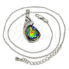 Rhodium Plated Pendant Necklace, Teardrop and Rolo Design, with Volcano and Aurore Boreale Swarovski Crystals, Polished, Rhodium Finish, 04.239.0037.3.16