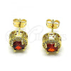 Oro Laminado Stud Earring, Gold Filled Style with Garnet Cubic Zirconia and White Micro Pave, Polished, Golden Finish, 02.342.0200.1