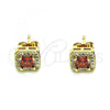 Oro Laminado Stud Earring, Gold Filled Style with Garnet Cubic Zirconia and White Micro Pave, Polished, Golden Finish, 02.342.0104.1