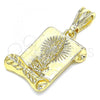 Oro Laminado Religious Pendant, Gold Filled Style Guadalupe Design, Polished, Golden Finish, 05.351.0139
