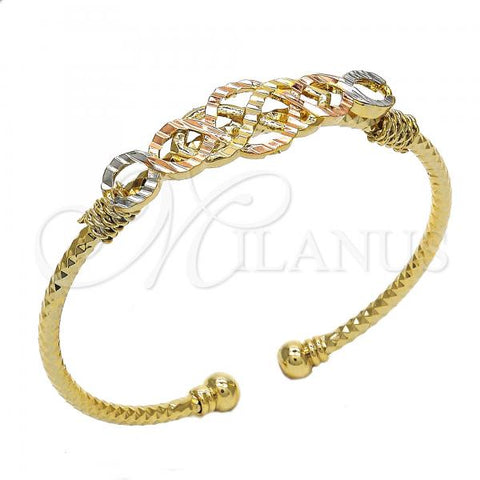 Oro Laminado Individual Bangle, Gold Filled Style Diamond Cutting Finish, Tricolor, 07.311.0006.1 (03 MM Thickness, One size fits all)
