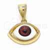 Oro Laminado Fancy Pendant, Gold Filled Style Evil Eye Design, Red Resin Finish, Golden Finish, 05.351.0050.1