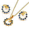 Oro Laminado Earring and Pendant Adult Set, Gold Filled Style Moon Design, with Sapphire Blue Cubic Zirconia, Polished, Golden Finish, 10.214.0009.6