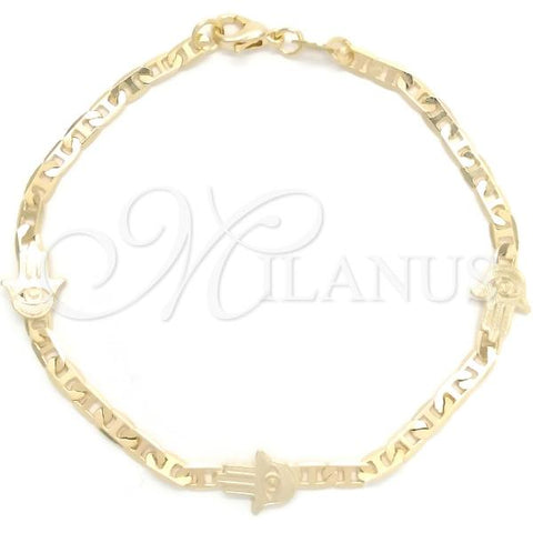 Oro Laminado Fancy Bracelet, Gold Filled Style Hand of God and Mariner Design, Polished, Golden Finish, 03.58.0072.07