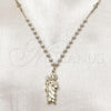 Oro Laminado Pendant Necklace, Gold Filled Style San Judas and Cross Design, with Ivory Pearl, Polished, Golden Finish, 04.213.0349.24