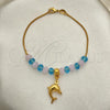 Oro Laminado Charm Bracelet, Gold Filled Style Dolphin and Snake Design, with Pink Opal and Aquamarine Crystal, Polished, Golden Finish, 03.32.0222.07