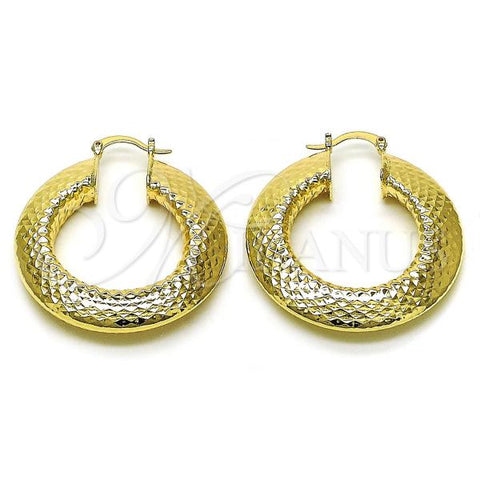 Oro Laminado Medium Hoop, Gold Filled Style Chunky Design, Diamond Cutting Finish, Golden Finish, 02.170.0500.40