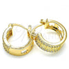 Oro Laminado Small Hoop, Gold Filled Style Flower Design, with White Cubic Zirconia, Polished, Golden Finish, 02.210.0275.15