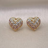 Oro Laminado Stud Earring, Gold Filled Style Heart Design, Diamond Cutting Finish, Tricolor, 02.196.0134