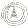 Sterling Silver Pendant Necklace, Eiffel Tower Design, with White Cubic Zirconia, Polished, Rhodium Finish, 04.336.0093.16