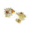 Oro Laminado Stud Earring, Gold Filled Style Flower Design, with Garnet and White Cubic Zirconia, Polished, Golden Finish, 02.387.0096.2