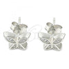 Sterling Silver Stud Earring, Butterfly Design, with White Micro Pave, Polished, Rhodium Finish, 02.336.0160