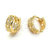 Oro Laminado Huggie Hoop, Gold Filled Style Flower Design, Diamond Cutting Finish, Golden Finish, 5.133.017