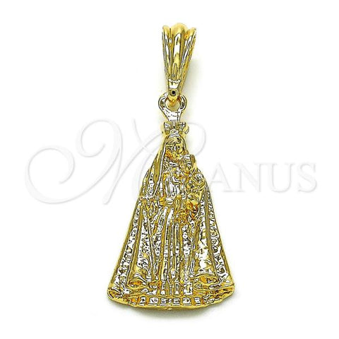 Oro Laminado Religious Pendant, Gold Filled Style Caridad del Cobre Design, Diamond Cutting Finish, Golden Finish, 05.196.0002