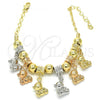 Oro Laminado Charm Bracelet, Gold Filled Style Teddy Bear Design, Polished, Tricolor, 03.63.1905.1.08
