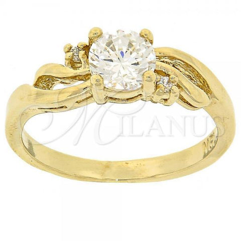 Oro Laminado Multi Stone Ring, Gold Filled Style Leaf Design, with White Cubic Zirconia, Polished, Golden Finish, 5.166.020.06 (Size 6)