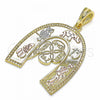 Oro Laminado Religious Pendant, Gold Filled Style Elephant and Owl Design, Polished, Tricolor, 05.351.0031