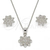 Sterling Silver Earring and Pendant Adult Set, Flower Design, with White Micro Pave, Polished, Rhodium Finish, 10.174.0208