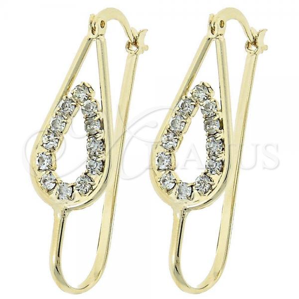 Oro Laminado Medium Hoop, Gold Filled Style Teardrop Design, with White Cubic Zirconia, Polished, Golden Finish, 5.152.017