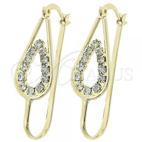 Oro Laminado Medium Hoop, Gold Filled Style Teardrop Design, with White Cubic Zirconia, Polished, Golden Finish, 5.152.017