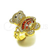 Oro Laminado Multi Stone Ring, Gold Filled Style Teddy Bear and Baguette Design, with Garnet Cubic Zirconia and White Micro Pave, Polished, Golden Finish, 01.284.0108.1