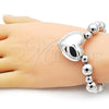 Rhodium Plated Fancy Bracelet, Heart and Ball Design, Polished, Rhodium Finish, 03.341.0219.1.08