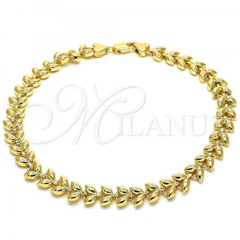 Oro Laminado Fancy Anklet, Gold Filled Style Leaf Design, Polished, Golden Finish, 03.210.0027.10