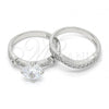 Rhodium Plated Wedding Ring, Duo Design, with White Cubic Zirconia, Polished, Rhodium Finish, 01.284.0035.1.08 (Size 8)