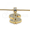 Oro Laminado Pendant Necklace, Gold Filled Style Money Sign Design, with White Crystal, Polished, Golden Finish, 04.242.0080.30