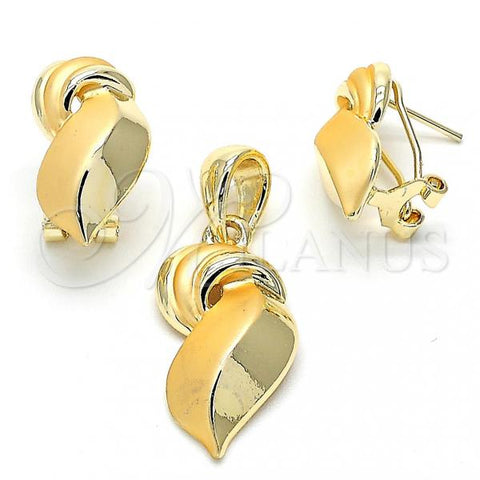 Oro Laminado Earring and Pendant Adult Set, Gold Filled Style Matte Finish, Golden Finish, 10.59.0178