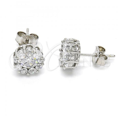 Sterling Silver Stud Earring, with White Cubic Zirconia, Polished, Rhodium Finish, 02.186.0021