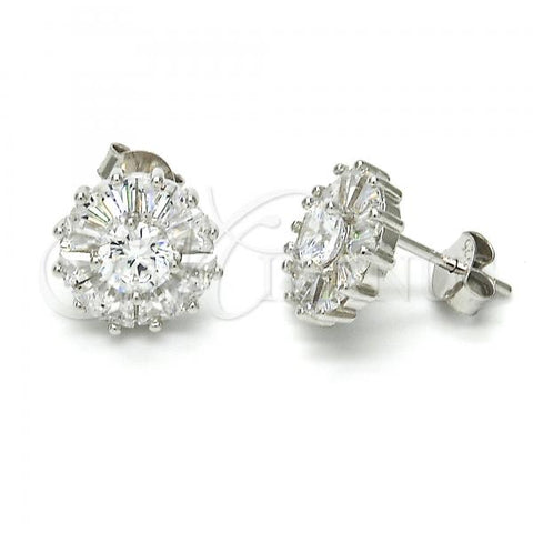 Sterling Silver Stud Earring, with White Cubic Zirconia, Polished, Rhodium Finish, 02.175.0111