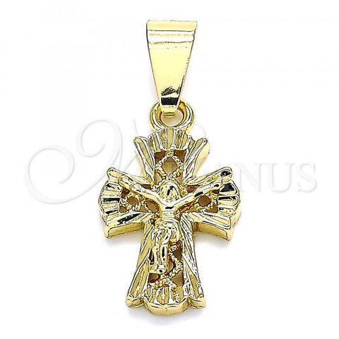 Oro Laminado Religious Pendant, Gold Filled Style Crucifix Design, Polished, Golden Finish, 05.163.0094