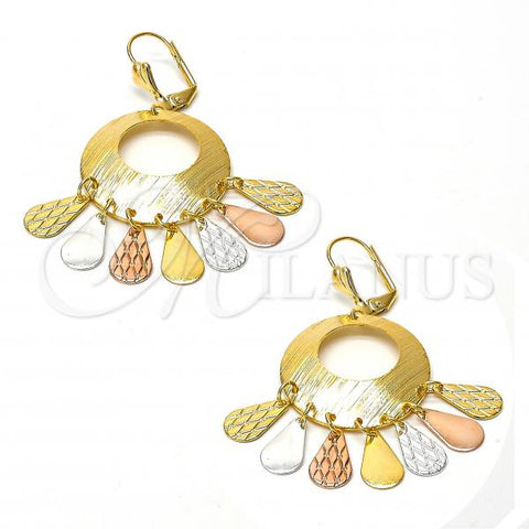 Oro Laminado Chandelier Earring, Gold Filled Style Teardrop Design, Diamond Cutting Finish, Tricolor, 89.004