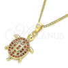 Oro Laminado Pendant Necklace, Gold Filled Style Turtle Design, with Garnet Micro Pave, Polished, Golden Finish, 04.344.0026.1.20