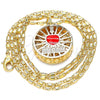 Oro Laminado Pendant Necklace, Gold Filled Style Heart Design, with White Cubic Zirconia, Red Enamel Finish, Golden Finish, 04.106.0037.20