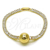 Oro Laminado Fancy Bracelet, Gold Filled Style Ball and Baguette Design, with White Cubic Zirconia, Polished, Golden Finish, 03.283.0431.07