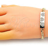 Oro Laminado Fancy Bracelet, Gold Filled Style Heart Design, with White Micro Pave, Polished, Golden Finish, 03.283.0221.08