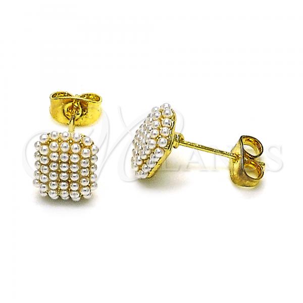 Oro Laminado Stud Earring, Gold Filled Style with Ivory Pearl, Polished, Golden Finish, 02.379.0042
