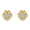 Oro Laminado Stud Earring, Gold Filled Style Heart Design, with White Micro Pave, Polished, Golden Finish, 02.344.0115