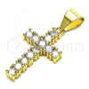 Oro Laminado Religious Pendant, Gold Filled Style Cross Design, with White Cubic Zirconia, Polished, Golden Finish, 05.342.0084